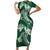 Polynesian Hawaiian Plumeria Tribal Pattern Short Sleeve Bodycon Dress Green Version