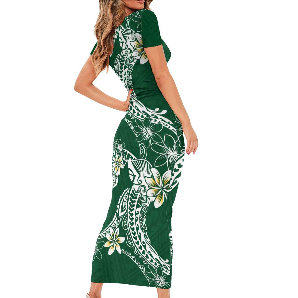 Polynesian Hawaiian Plumeria Tribal Pattern Short Sleeve Bodycon Dress Green Version LT01 - Polynesian Pride
