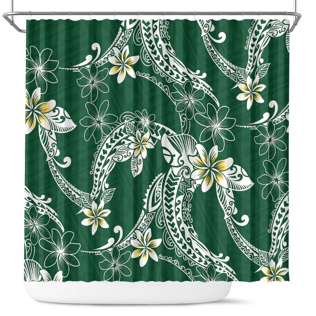 Polynesian Hawaiian Plumeria Tribal Pattern Shower Curtain Green Version LT01 Green - Polynesian Pride