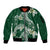 Polynesian Hawaiian Plumeria Tribal Pattern Sleeve Zip Bomber Jacket Green Version