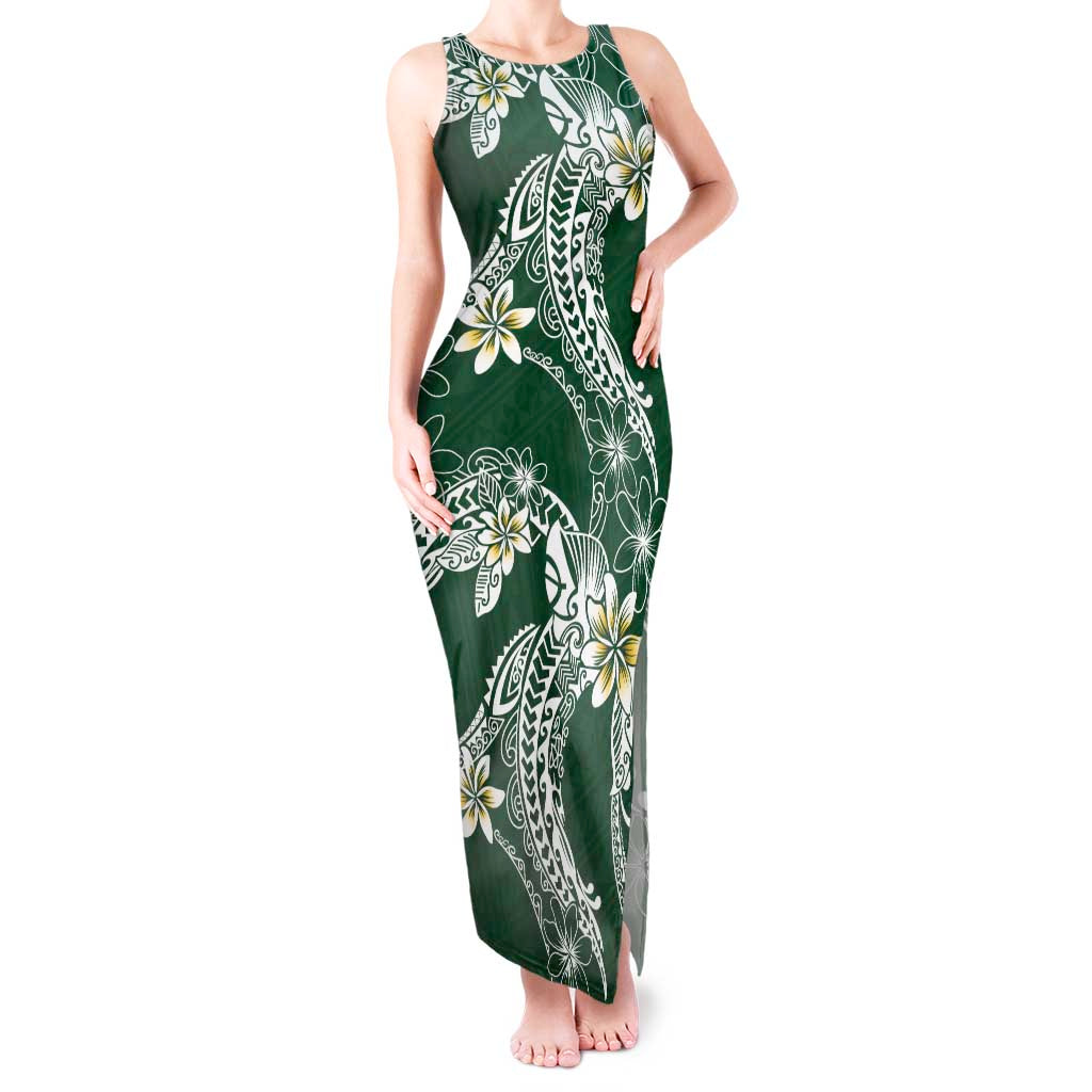 Polynesian Hawaiian Plumeria Tribal Pattern Tank Maxi Dress Green Version