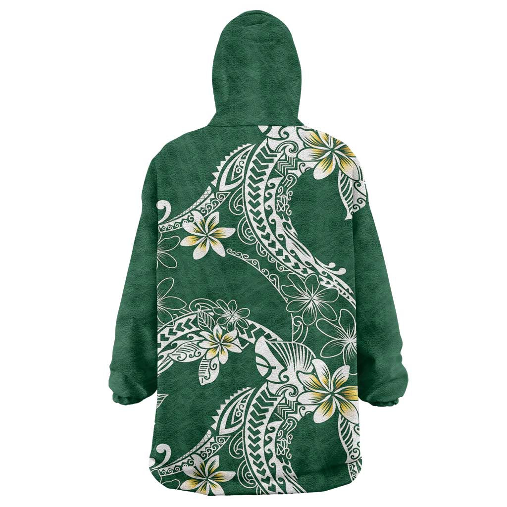 Polynesian Hawaiian Plumeria Tribal Pattern Wearable Blanket Hoodie Green Version LT01 - Polynesian Pride