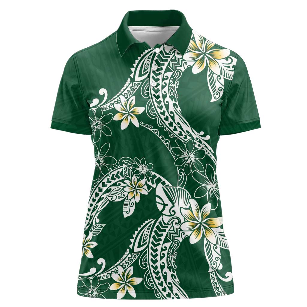 Polynesian Hawaiian Plumeria Tribal Pattern Women Polo Shirt Green Version