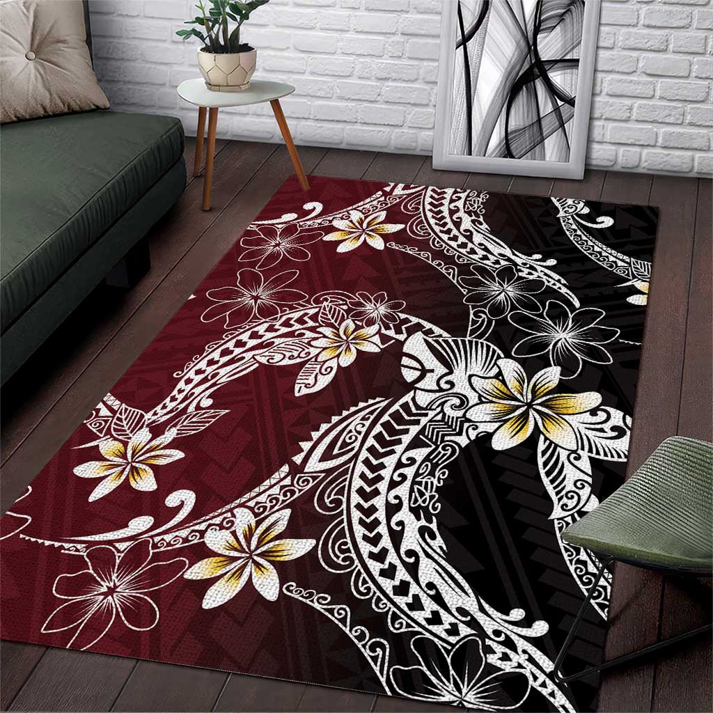 Polynesian Hawaiian Plumeria Tribal Pattern Area Rug Special Wine Red Version LT01 Red - Polynesian Pride