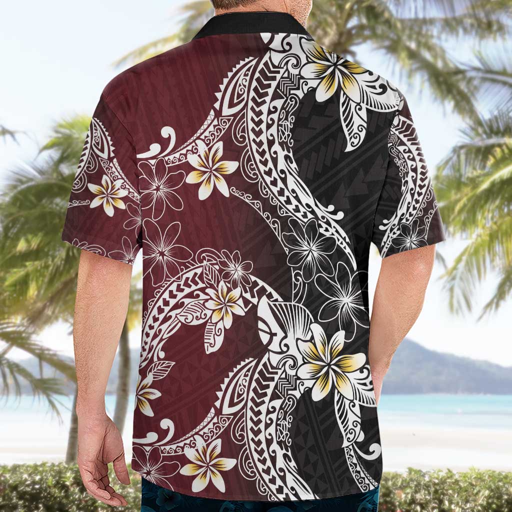 Polynesian Hawaiian Plumeria Tribal Pattern Hawaiian Shirt Special Wine Red Version LT01 - Polynesian Pride