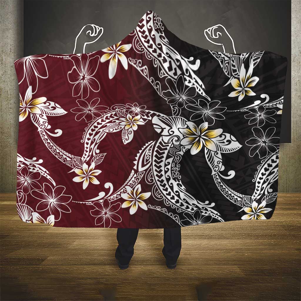 Polynesian Hawaiian Plumeria Tribal Pattern Hooded Blanket Special Wine Red Version LT01 - Polynesian Pride