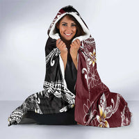 Polynesian Hawaiian Plumeria Tribal Pattern Hooded Blanket Special Wine Red Version LT01 - Polynesian Pride