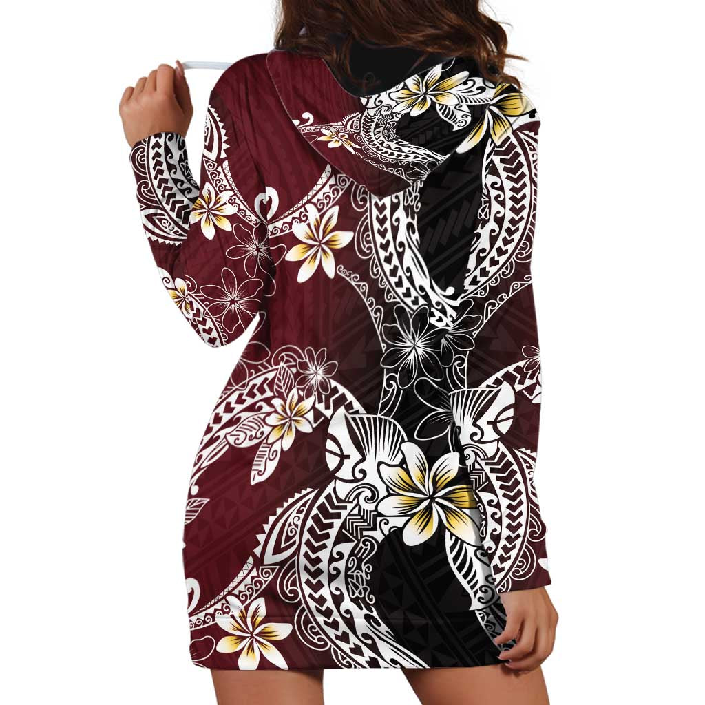 Polynesian Hawaiian Plumeria Tribal Pattern Hoodie Dress Special Wine Red Version LT01 - Polynesian Pride