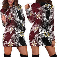 Polynesian Hawaiian Plumeria Tribal Pattern Hoodie Dress Special Wine Red Version LT01 - Polynesian Pride