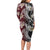 Polynesian Hawaiian Plumeria Tribal Pattern Long Sleeve Bodycon Dress Special Wine Red Version