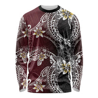 Polynesian Hawaiian Plumeria Tribal Pattern Long Sleeve Shirt Special Wine Red Version LT01 Unisex Red - Polynesian Pride