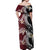 Polynesian Hawaiian Plumeria Tribal Pattern Off Shoulder Maxi Dress Special Wine Red Version