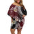 Polynesian Hawaiian Plumeria Tribal Pattern Off Shoulder Short Dress Special Wine Red Version