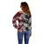 Polynesian Hawaiian Plumeria Tribal Pattern Off Shoulder Sweater Special Wine Red Version