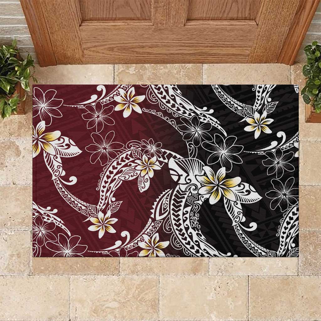 Polynesian Hawaiian Plumeria Tribal Pattern Rubber Doormat Special Wine Red Version LT01 Red - Polynesian Pride