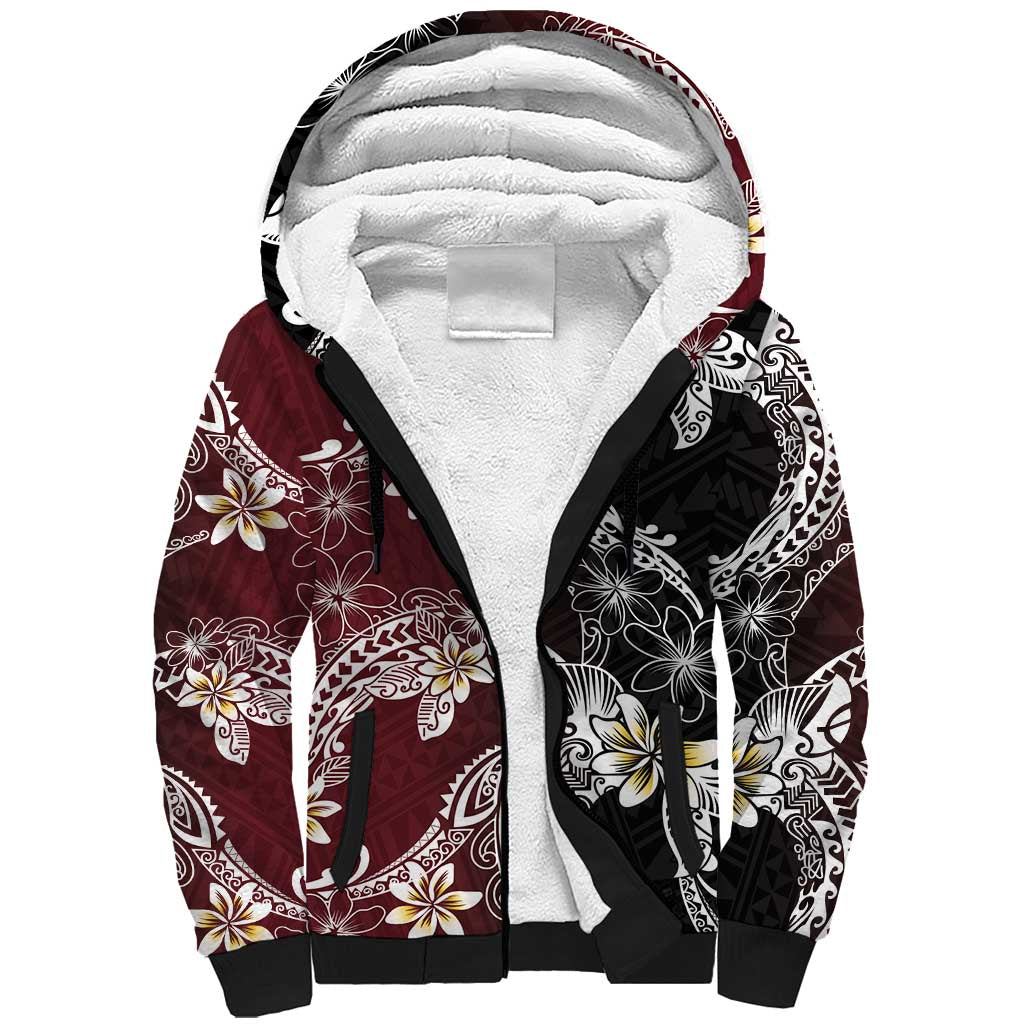 Polynesian Hawaiian Plumeria Tribal Pattern Sherpa Hoodie Special Wine Red Version LT01 Unisex Red - Polynesian Pride