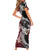 Polynesian Hawaiian Plumeria Tribal Pattern Short Sleeve Bodycon Dress Special Wine Red Version