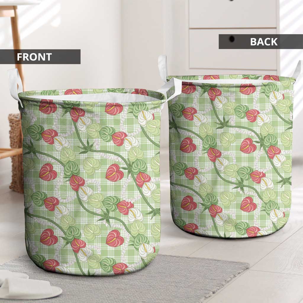 Anthurium Pikake Ti Leaf Palaka Laundry Basket Green Version LT01 - Polynesian Pride