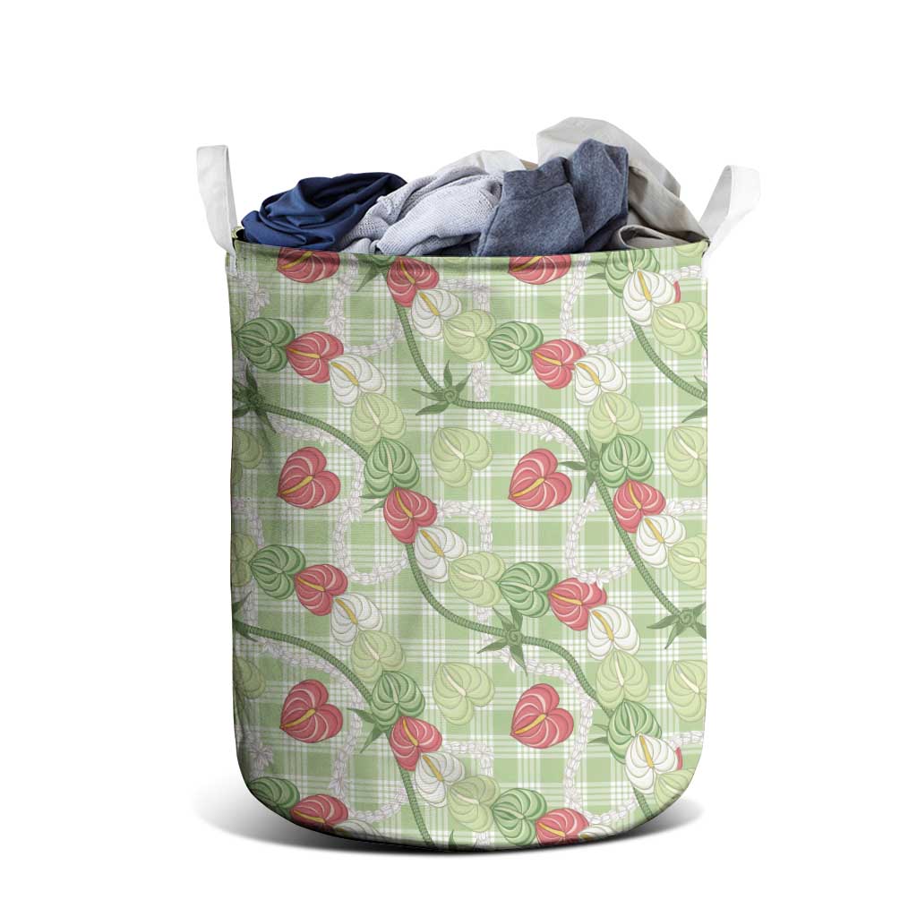 Anthurium Pikake Ti Leaf Palaka Laundry Basket Green Version LT01 - Polynesian Pride