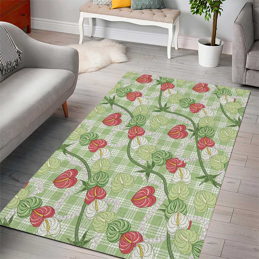 Anthurium Pikake Ti Leaf Palaka Area Rug Green Version LT01 - Polynesian Pride