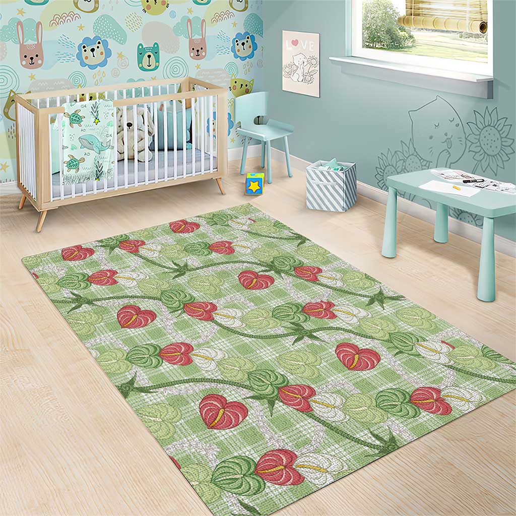 Anthurium Pikake Ti Leaf Palaka Area Rug Green Version LT01 - Polynesian Pride