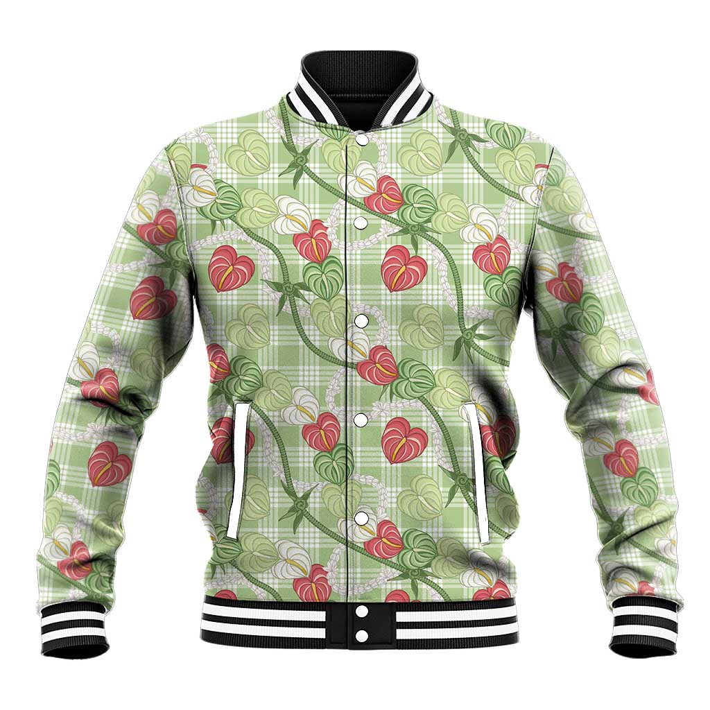 Anthurium Pikake Ti Leaf Palaka Baseball Jacket Green Version LT01 Unisex Green - Polynesian Pride