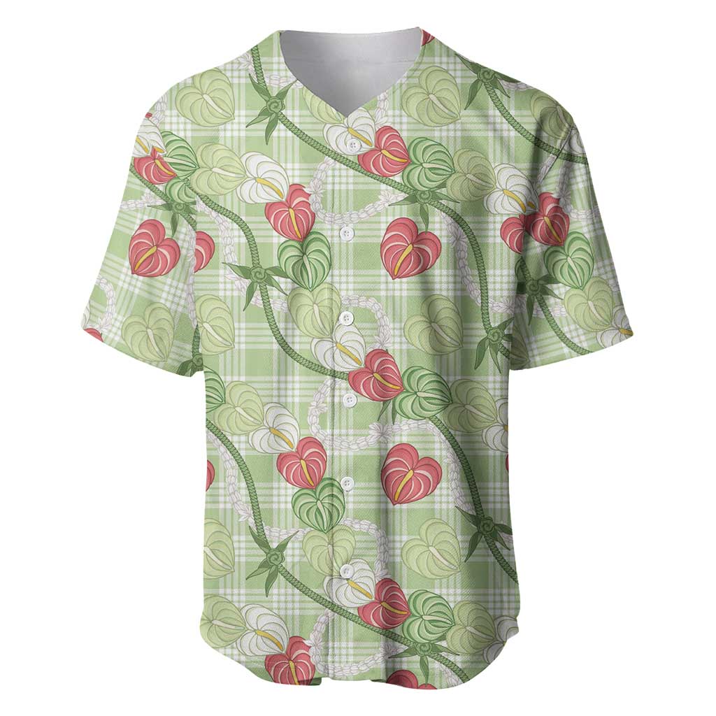 Anthurium Pikake Ti Leaf Palaka Baseball Jersey Green Version LT01 Green - Polynesian Pride