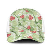 Anthurium Pikake Ti Leaf Palaka Baseball Net Cap Green Version LT01 One Size White Green - Polynesian Pride