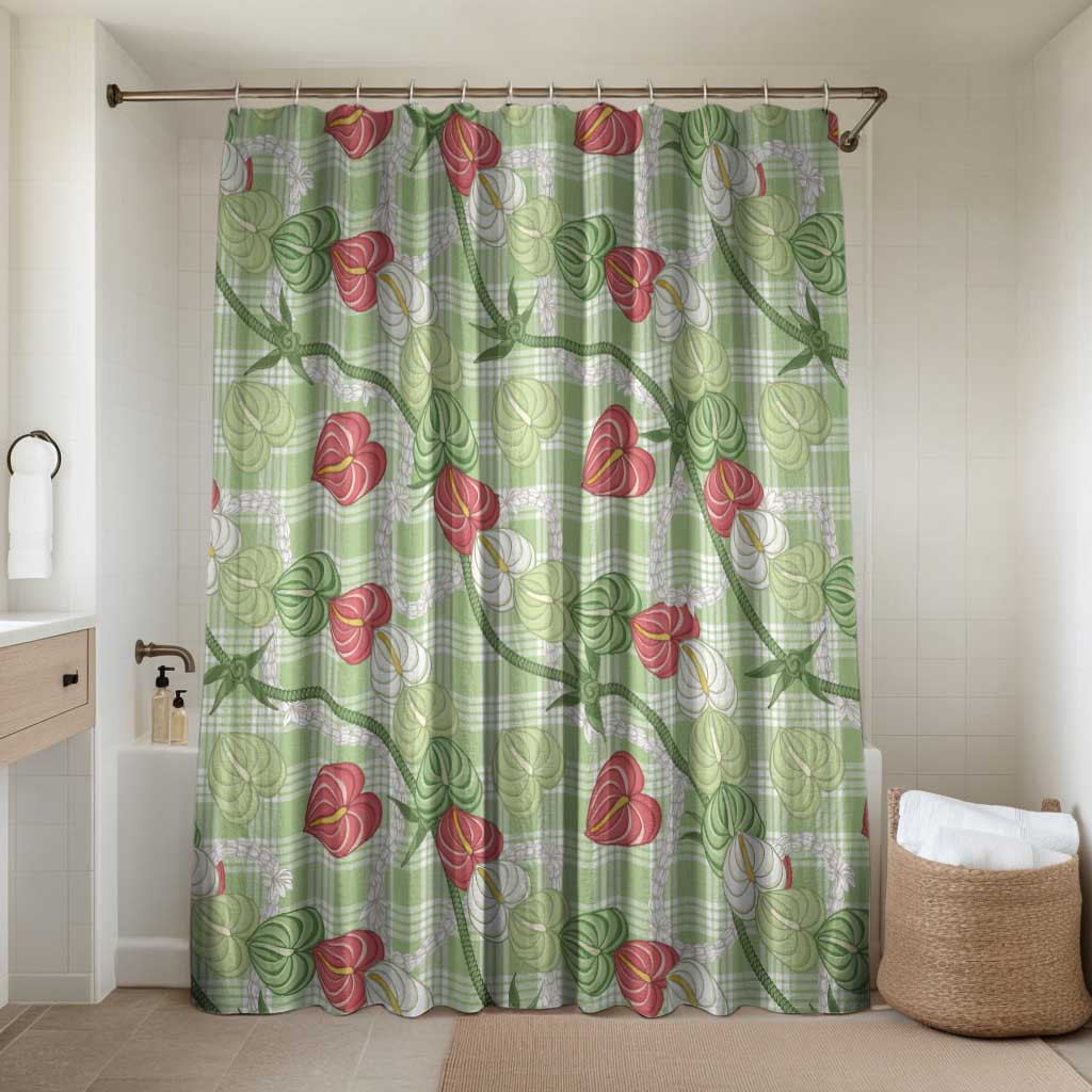 Anthurium Pikake Ti Leaf Palaka Bathroom Set Green Version LT01 Shower Curtain Only Green - Polynesian Pride