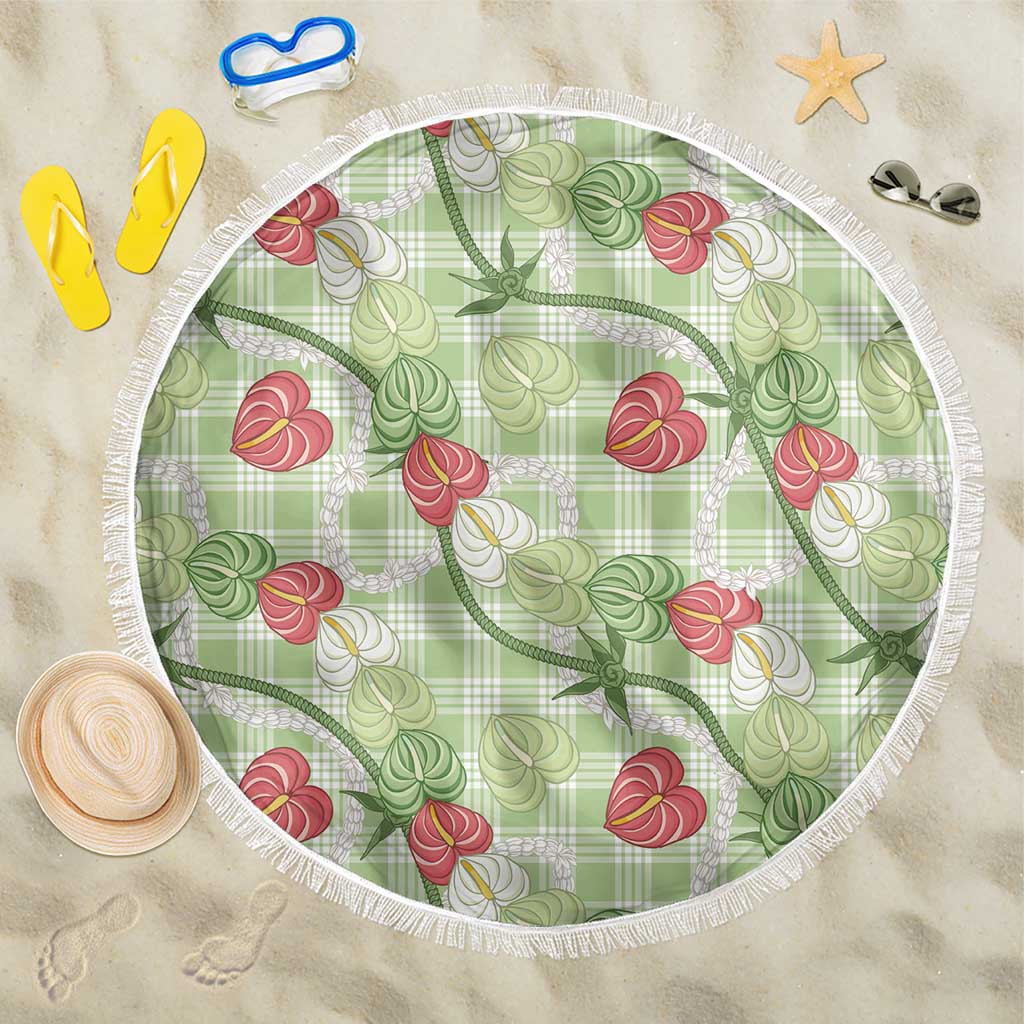 Anthurium Pikake Ti Leaf Palaka Beach Blanket Green Version LT01 One Size 150cm Green - Polynesian Pride