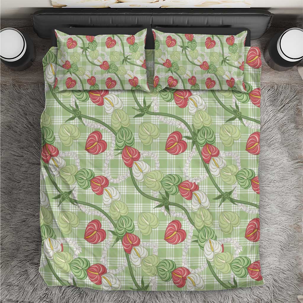 Anthurium Pikake Ti Leaf Palaka Bedding Set Green Version LT01 Green - Polynesian Pride