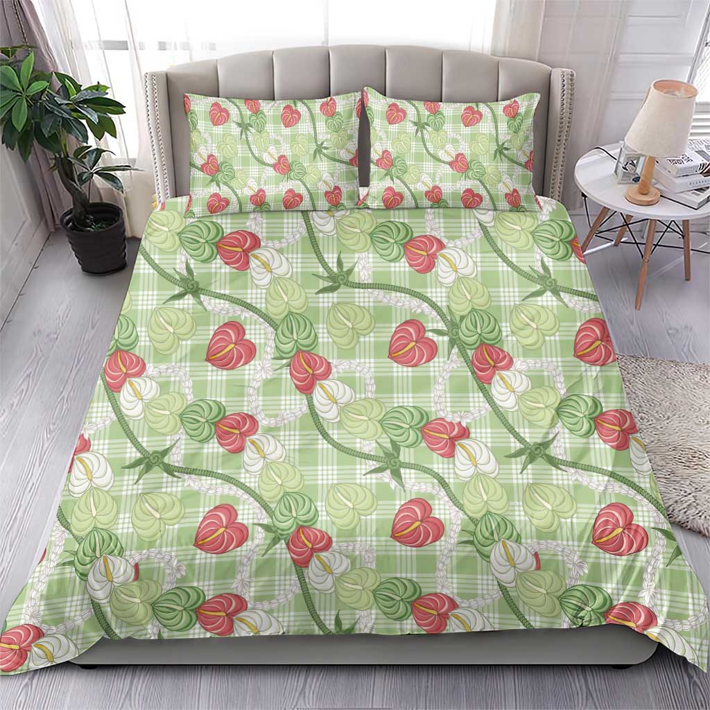 Anthurium Pikake Ti Leaf Palaka Bedding Set Green Version LT01 - Polynesian Pride
