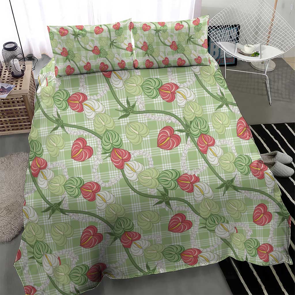 Anthurium Pikake Ti Leaf Palaka Bedding Set Green Version LT01 - Polynesian Pride