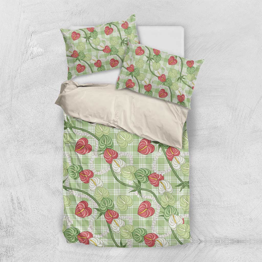 Anthurium Pikake Ti Leaf Palaka Bedding Set Green Version LT01 US Twin 172cm x 218cm Green - Polynesian Pride