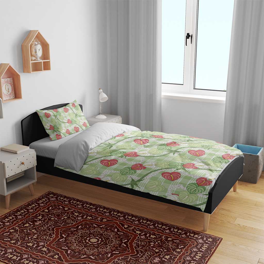 Anthurium Pikake Ti Leaf Palaka Bedding Set Green Version LT01 - Polynesian Pride