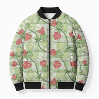 Anthurium Pikake Ti Leaf Palaka Bomber Puffer Jacket Green Version LT01 Unisex Green - Polynesian Pride