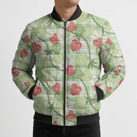 Anthurium Pikake Ti Leaf Palaka Bomber Puffer Jacket Green Version LT01 - Polynesian Pride