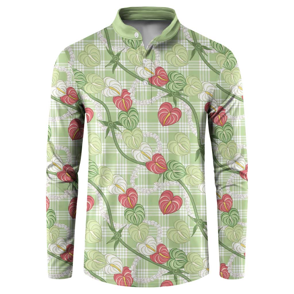 Anthurium Pikake Ti Leaf Palaka Button Sweatshirt Green Version LT01 Green - Polynesian Pride