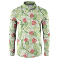 Anthurium Pikake Ti Leaf Palaka Button Sweatshirt Green Version LT01 Green - Polynesian Pride