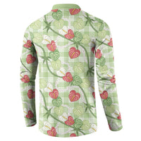 Anthurium Pikake Ti Leaf Palaka Button Sweatshirt Green Version LT01 - Polynesian Pride