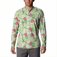 Anthurium Pikake Ti Leaf Palaka Button Sweatshirt Green Version LT01 - Polynesian Pride