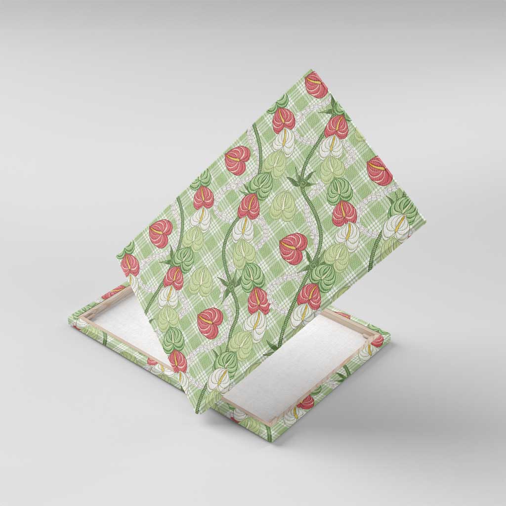 Anthurium Pikake Ti Leaf Palaka Canvas Wall Art Green Version LT01 With Frame Green - Polynesian Pride