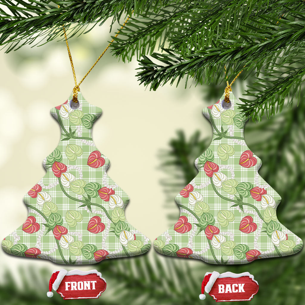 Anthurium Pikake Ti Leaf Palaka Ceramic Ornament Green Version LT01 Christmas Tree Green - Polynesian Pride