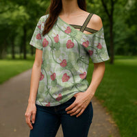 Anthurium Pikake Ti Leaf Palaka Cross Shoulder Shirt Green Version LT01 - Polynesian Pride