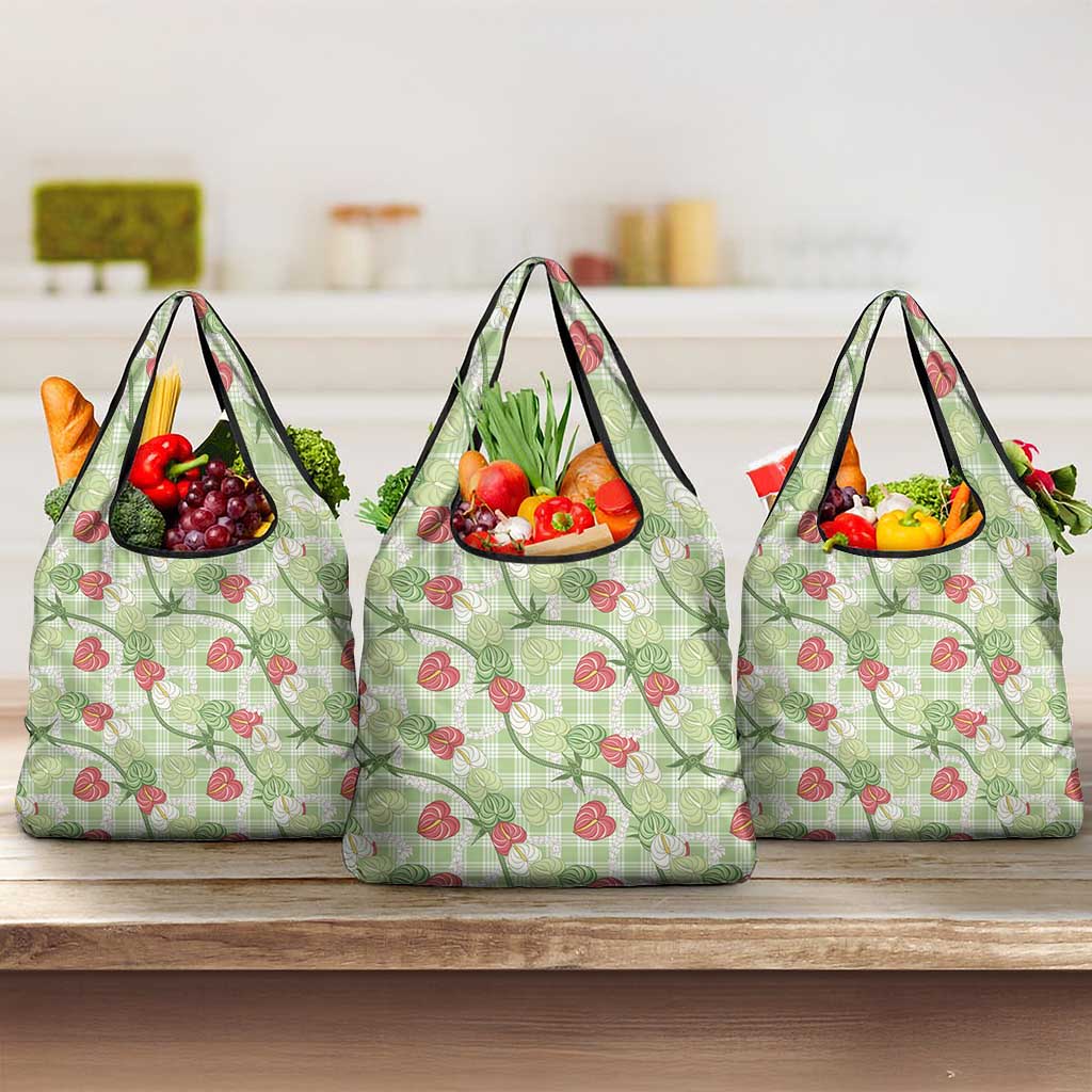 Anthurium Pikake Ti Leaf Palaka Grocery Bag Green Version LT01 3-pack One Size Green - Polynesian Pride