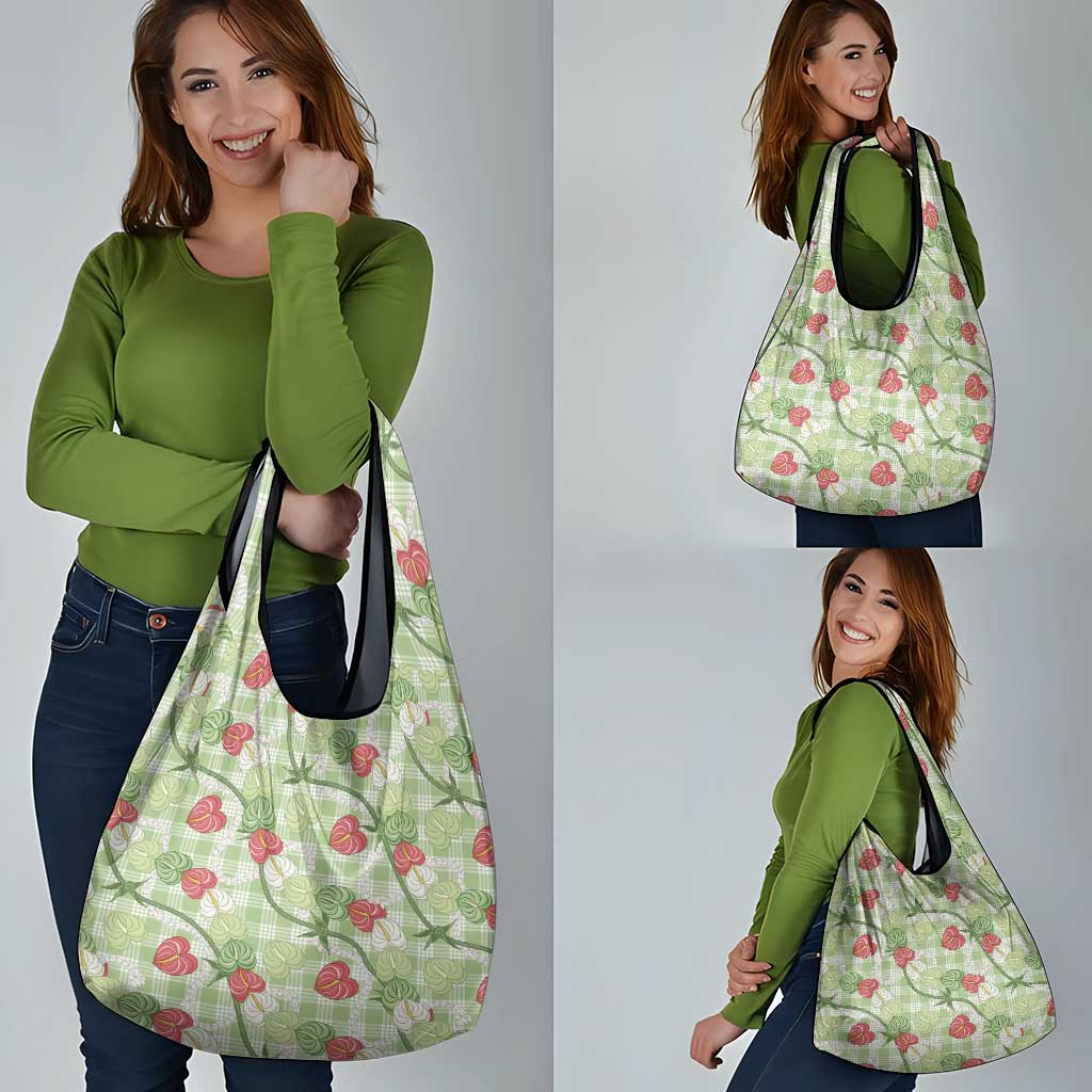 Anthurium Pikake Ti Leaf Palaka Grocery Bag Green Version LT01 - Polynesian Pride