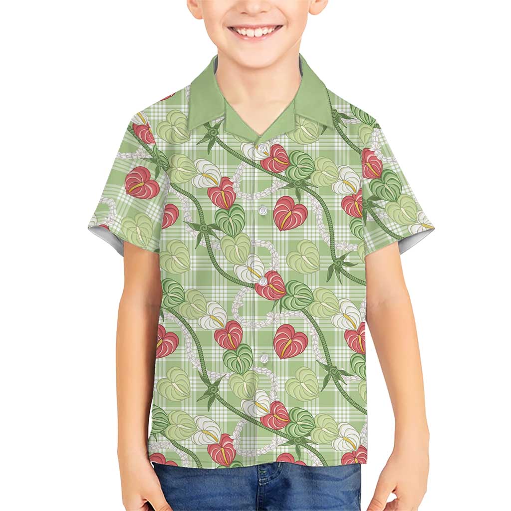 Anthurium Pikake Ti Leaf Palaka Kid Hawaiian Shirt Green Version LT01 Kid Green - Polynesian Pride