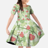 Anthurium Pikake Ti Leaf Palaka Kid Short Sleeve Dress Green Version LT01 KID Green - Polynesian Pride