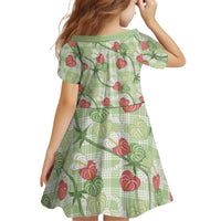 Anthurium Pikake Ti Leaf Palaka Kid Short Sleeve Dress Green Version LT01 - Polynesian Pride