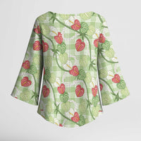 Anthurium Pikake Ti Leaf Palaka Kimono Sleeve Blouse Green Version LT01 - Polynesian Pride